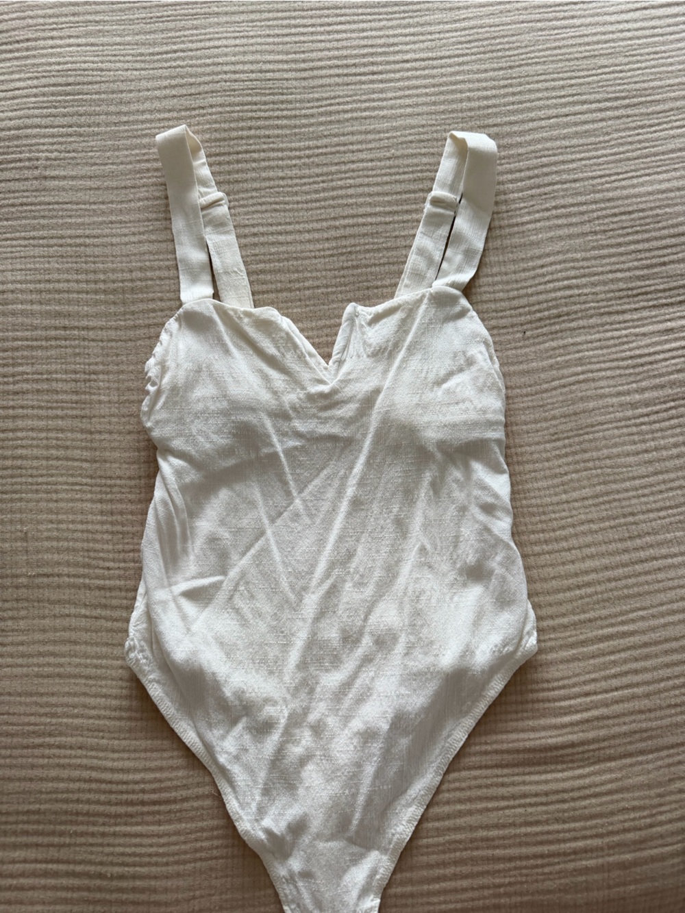 Free People Ivory Ribbed V-Neck Tank Bodysuit